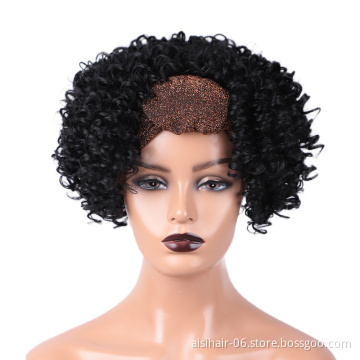 Cheap wholesale short black water wave good kinky curly synthetic headband attached wig grip black women brazilian